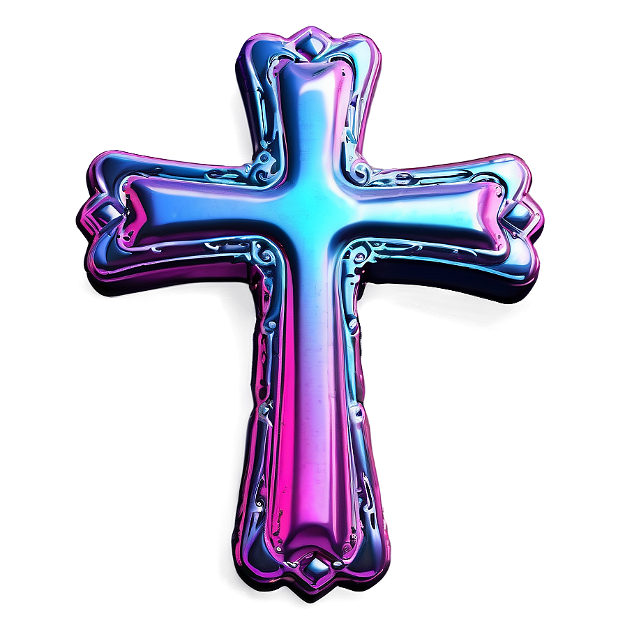 Neon Chrome Heart Cross Concept Png 8 PNG image