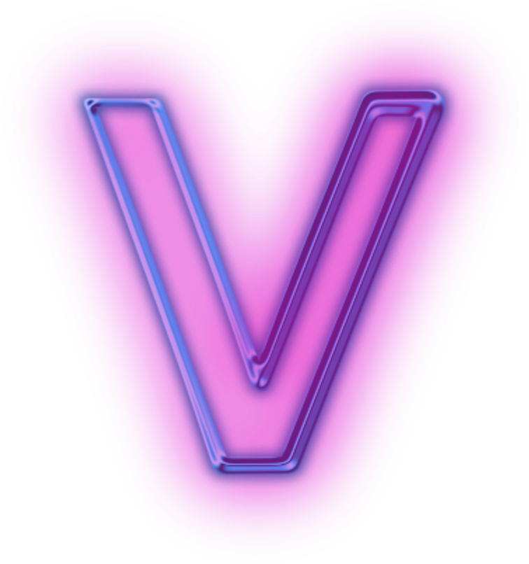 Neon Letter V Pink Blue Glow PNG image