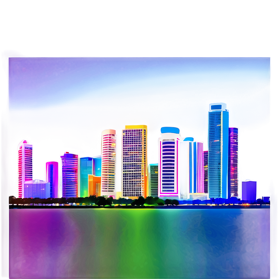 Neon Lights Miami Skyline Png 4 PNG image