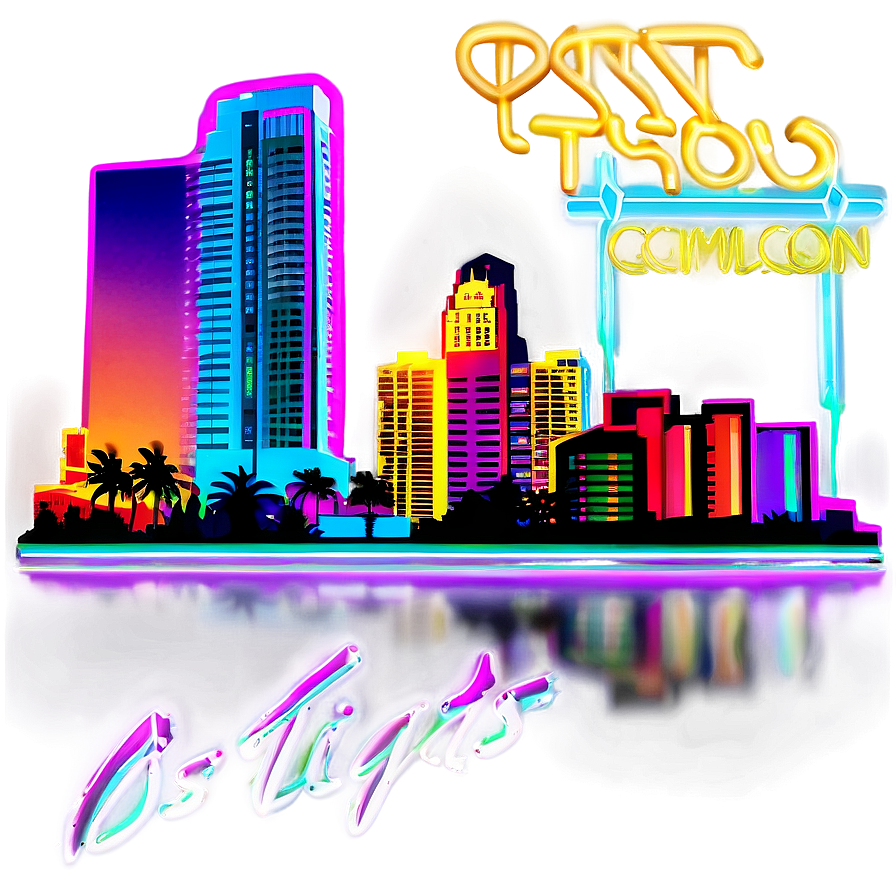 Neon Lights Miami Skyline Png 69 PNG image