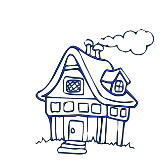 Neon Outline Cottage Illustration PNG image