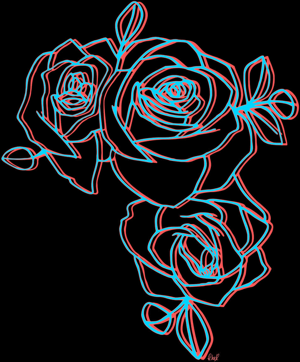 Neon_ Outline_ Roses_ Art PNG image