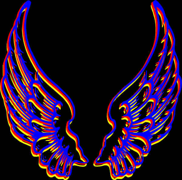 Neon Outlined Angel Wings PNG image