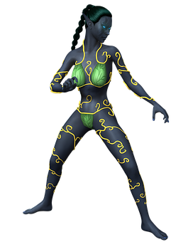 Neon Outlined Fantasy Female Figure PNG image