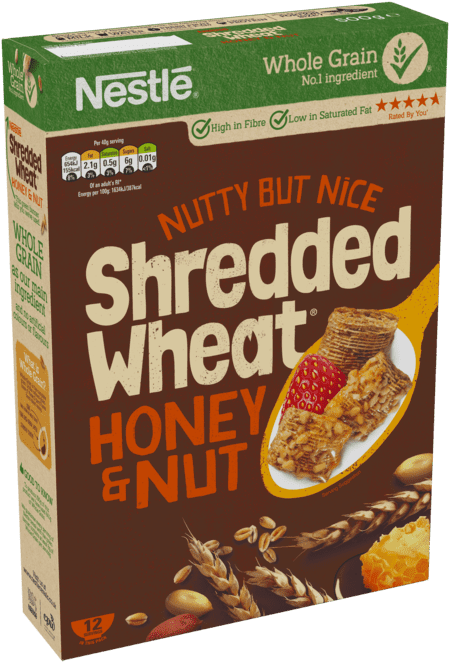 Nestle Shredded Wheat Honey Nut Cereal Box PNG image