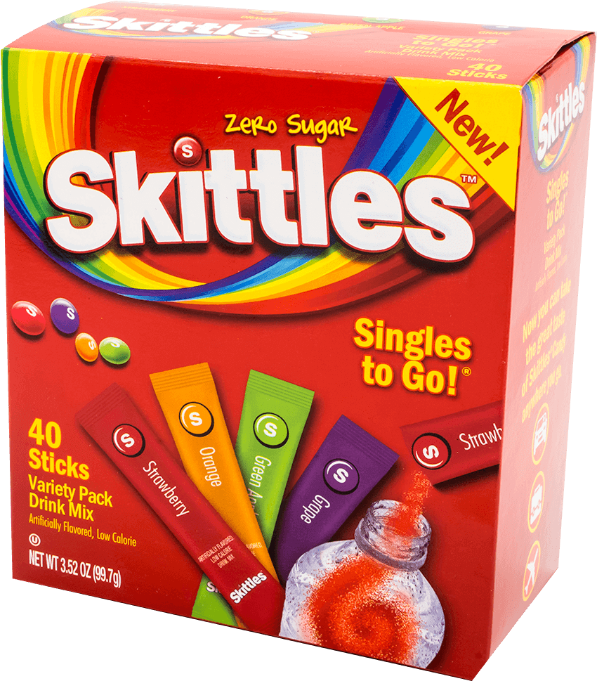 New Skittles Zero Sugar Drink Mix Packaging PNG image