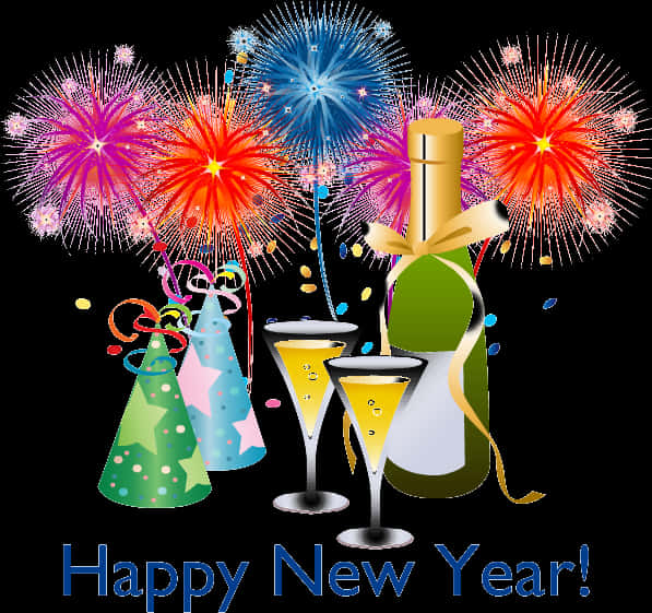 New Year Celebration Fireworksand Champagne PNG image