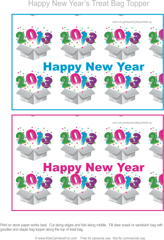 New Year Treat Bag Topper Design PNG image