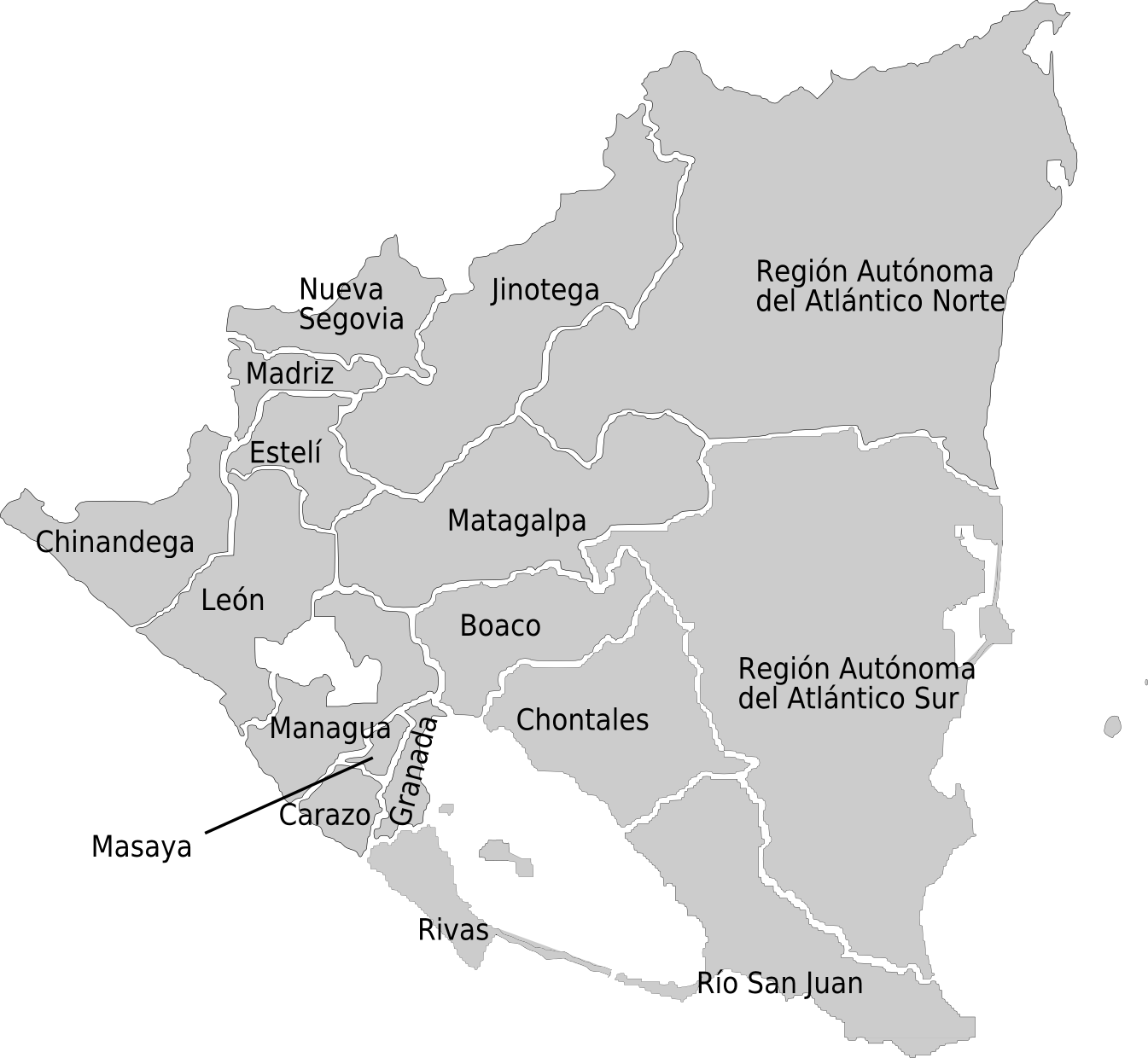Nicaragua Political Division Map PNG image