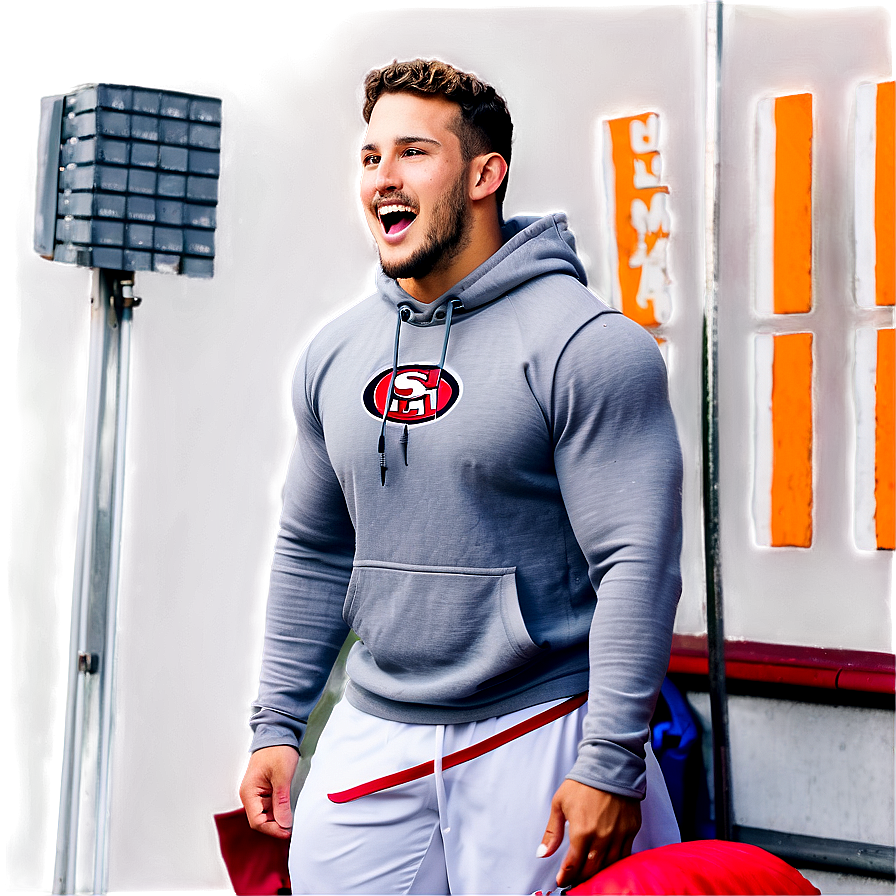 Nick Bosa Candid Laugh Png Oiw24 PNG image