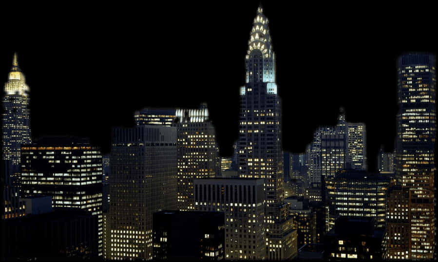 Nighttime Cityscape Illuminated Skyscrapers PNG image
