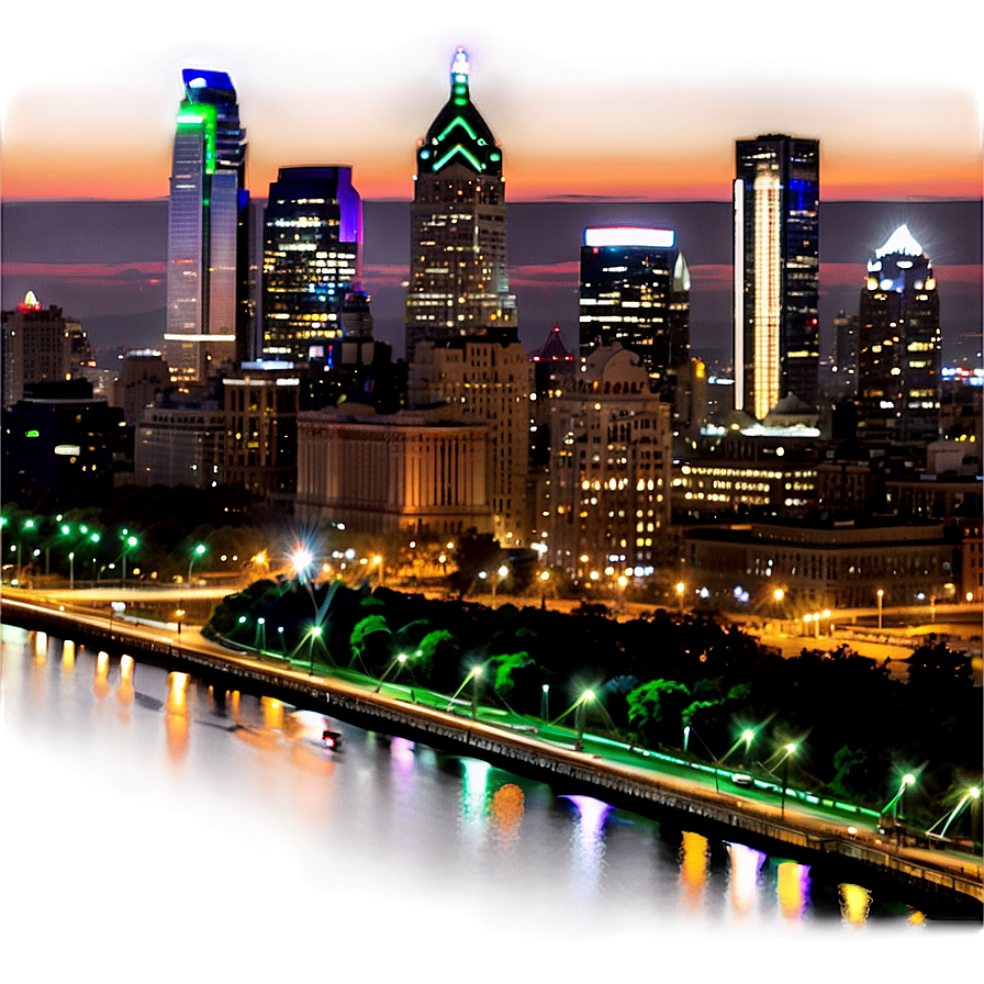 Nighttime Philadelphia Skyline View Png 06252024 PNG image