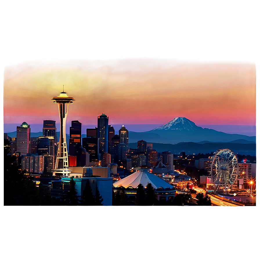 Nighttime Seattle Skyline View Png Quo PNG image