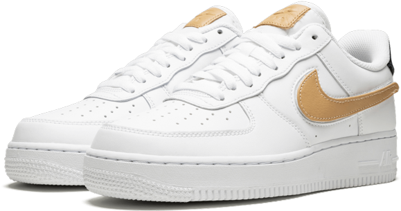 Nike Air Force1 White Gold Sneakers PNG image
