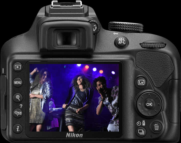 Nikon D S L R Displaying Concert Photo PNG image