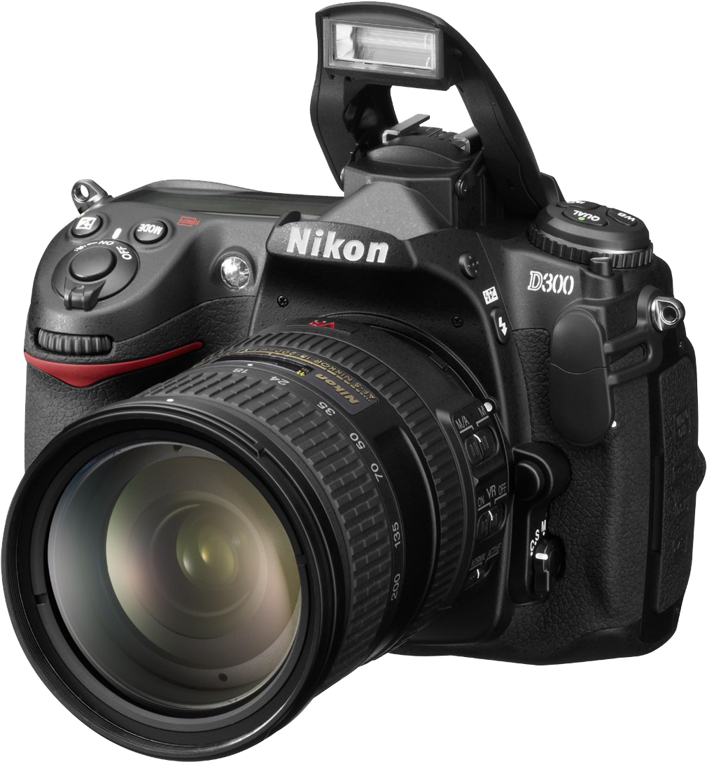 Nikon D300 D S L R Camerawith Flash PNG image