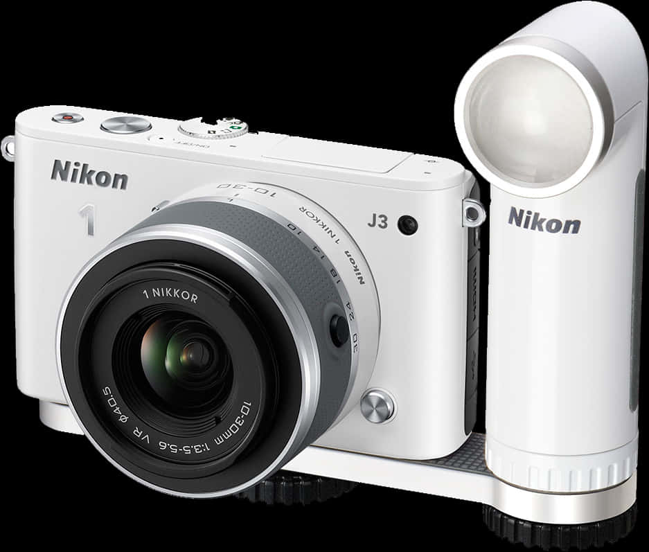 Nikon J3 White Cameraand Lens PNG image