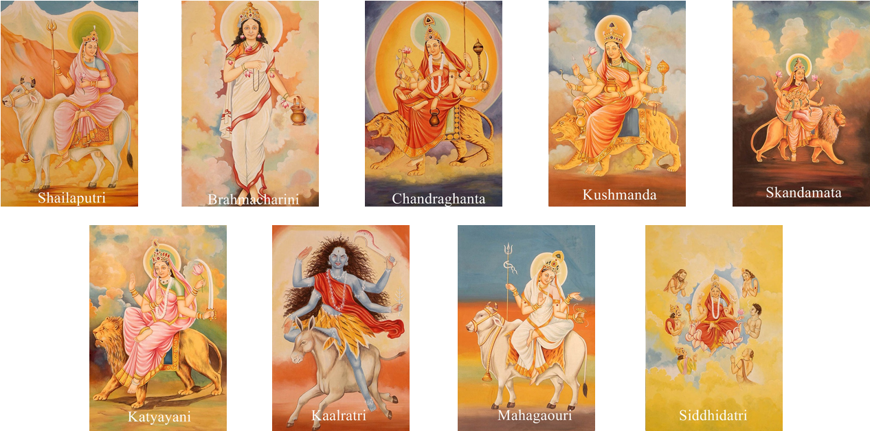 Nine Formsof Goddess Durga PNG image