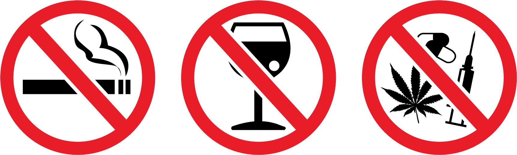No Smoking Alcohol Drugs Prohibited Signs PNG image