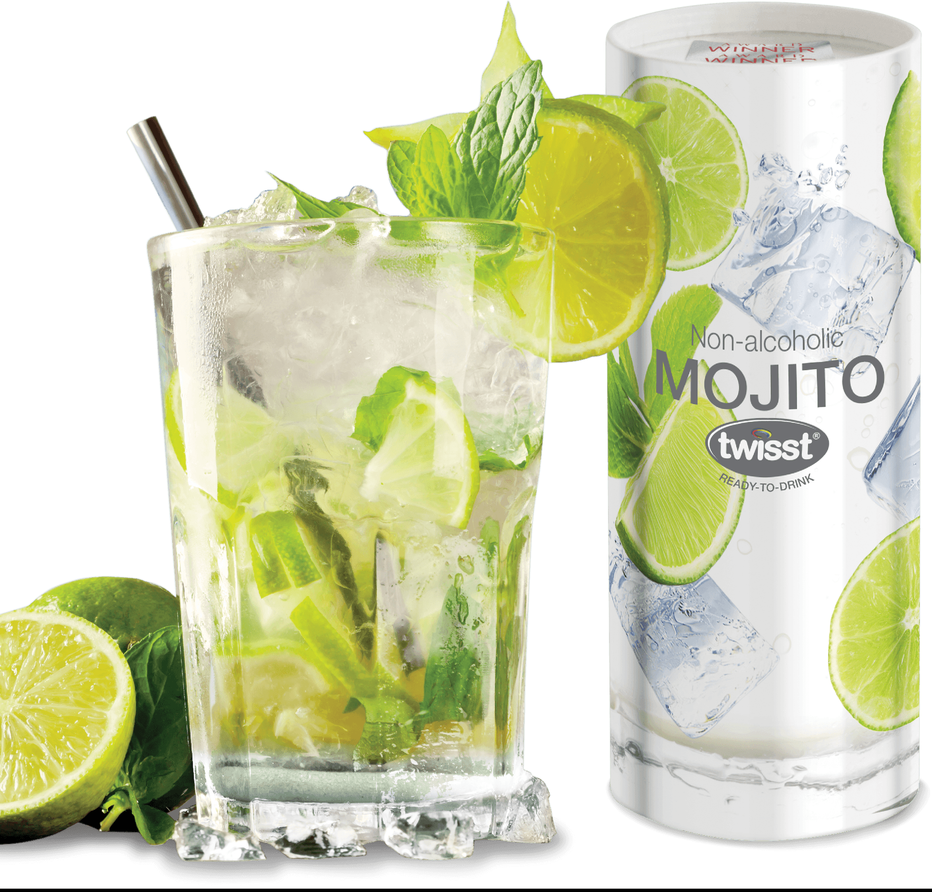 Non Alcoholic Mojito Drinkand Can PNG image