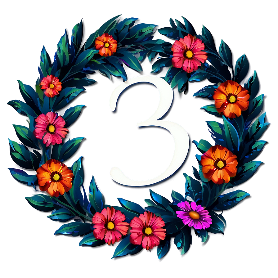 Number 3 With Floral Wreath Png Ywj PNG image