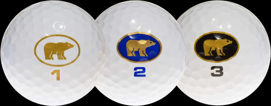 Numbered Golf Balls With Bear Logos PNG image