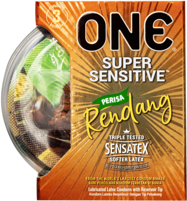 O N E Super Sensitive Rendang Flavored Condom Package PNG image