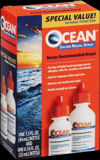 Ocean Saline Nasal Spray Packaging PNG image