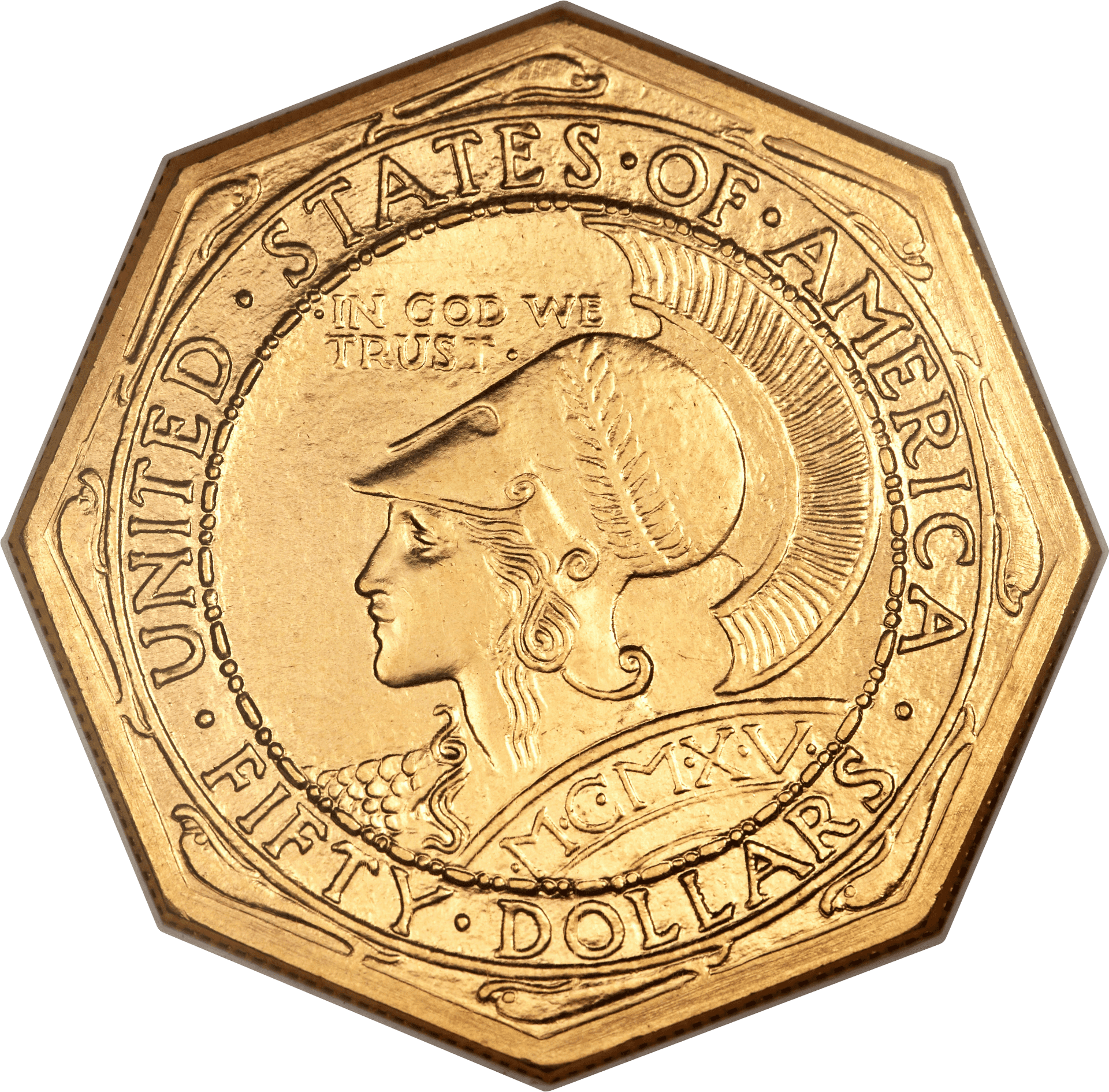 Octagonal Gold Coin Fifty Dollars PNG image