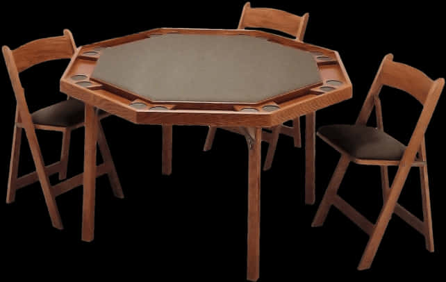 Octagonal Wooden Tablewith Chairs PNG image