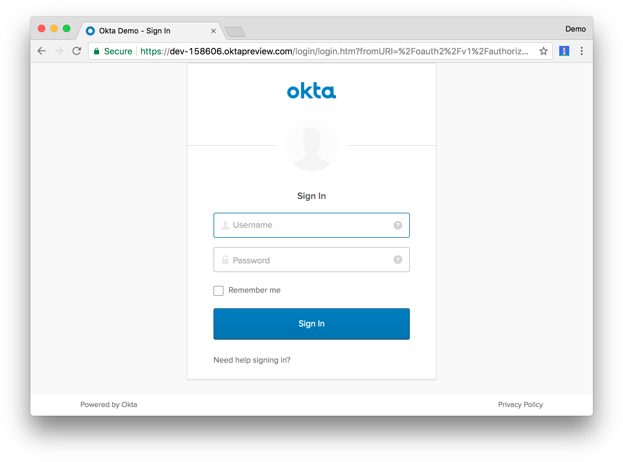 Okta Demo Sign In Page Screenshot PNG image