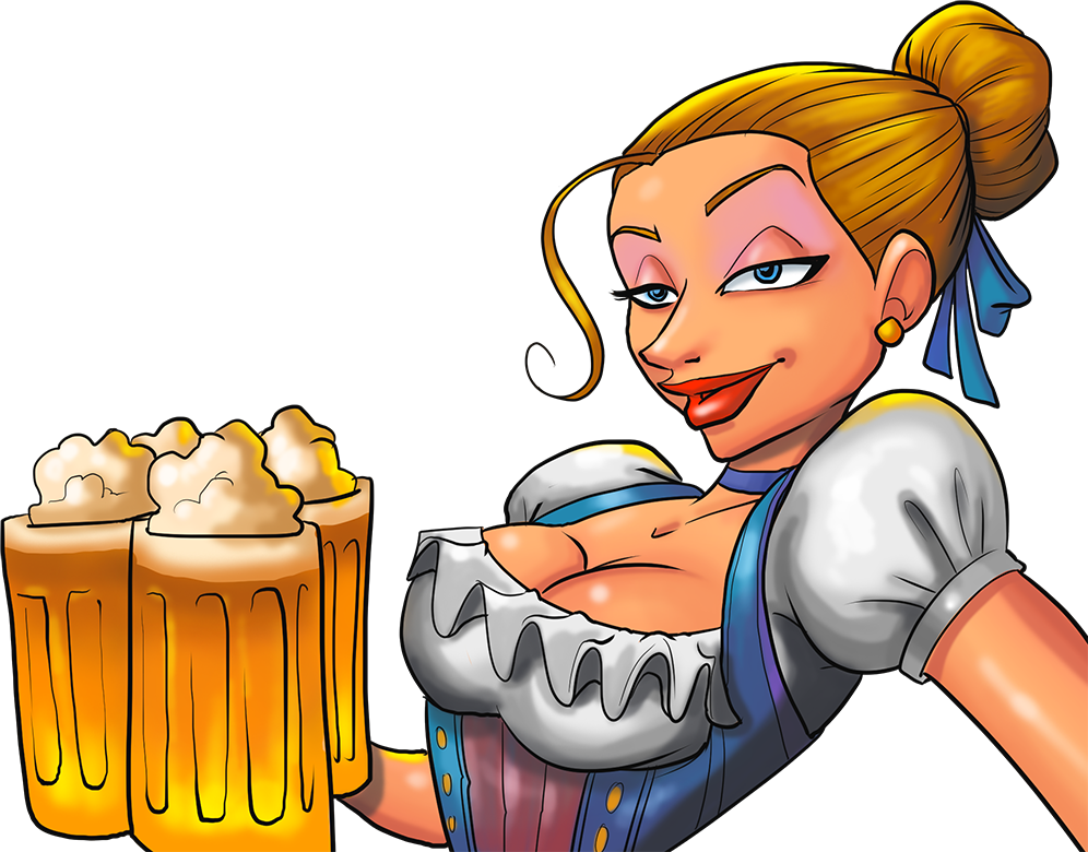 Oktoberfest Cartoon Woman Serving Beer PNG image