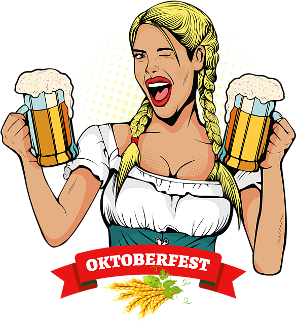 Oktoberfest Celebration Cartoon Woman Holding Beers PNG image