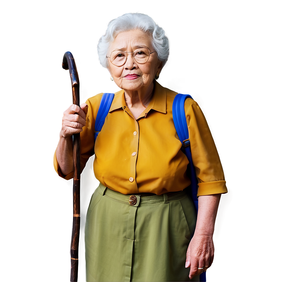 Old Lady With Walking Stick Png 39 PNG image