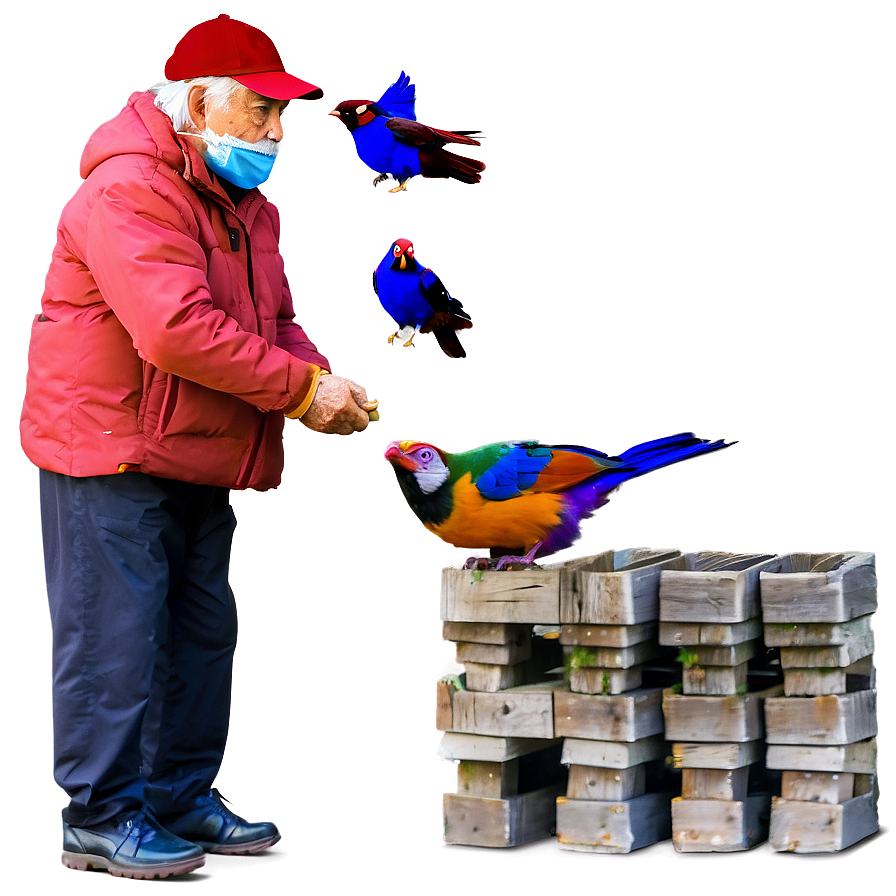 Old Man Feeding Birds Png 06252024 PNG image