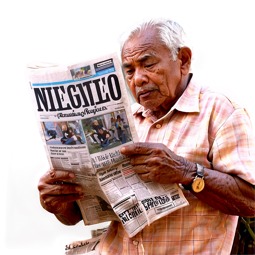 Old Man Reading Newspaper Png Knl PNG image