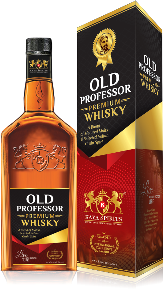 Old Professor Premium Whisky Bottleand Packaging PNG image