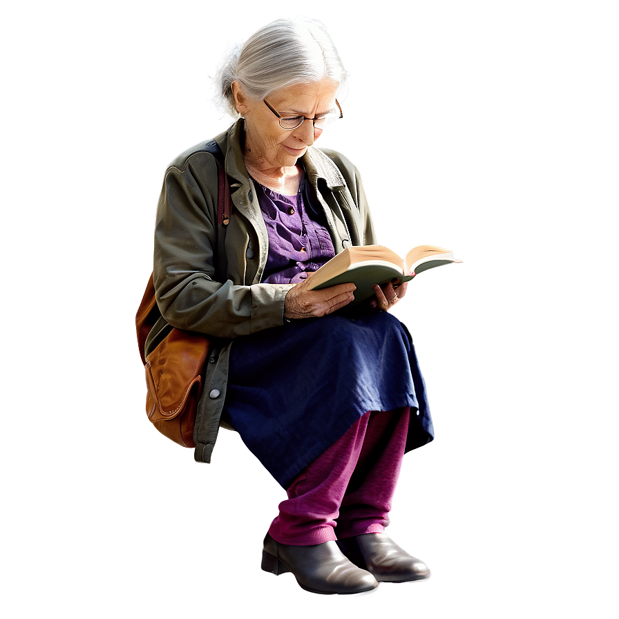 Old Woman Reading Book Png 06202024 PNG image