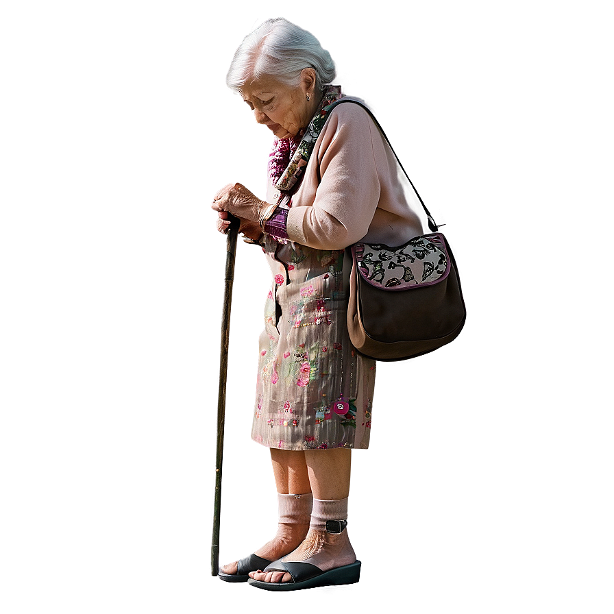 Old Woman With Walking Stick Png 31 PNG image