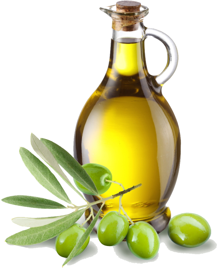 Olive Oil Glass Bottlewith Olives PNG image