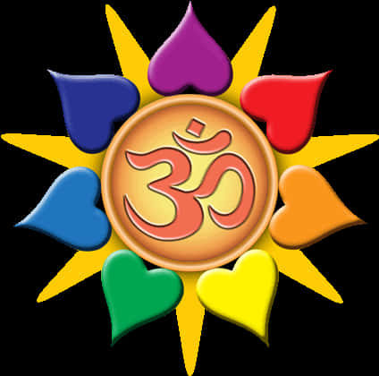 Om Symbolwith Colorful Heartsand Sun Rays PNG image