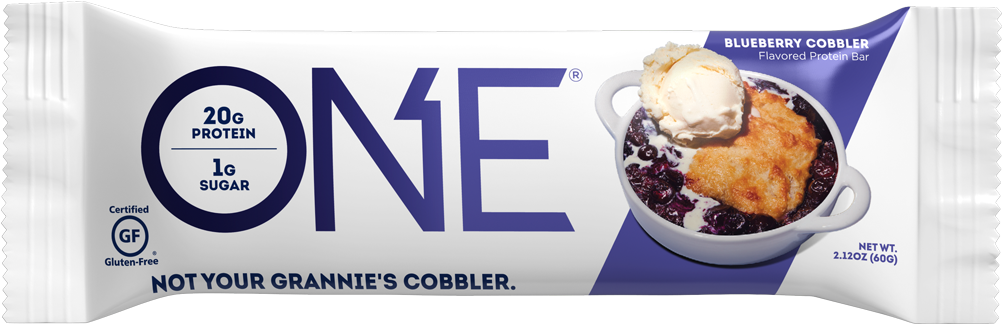 One Blueberry Cobbler Protein Bar Packaging PNG image