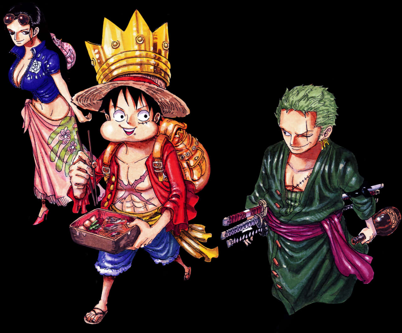 One Piece Luffy Zoro Nami Artwork PNG image