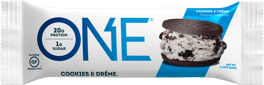 One Protein Bar Cookiesand Creme Flavor PNG image