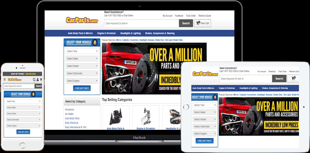 Online Auto Parts Store Multi Device Display PNG image