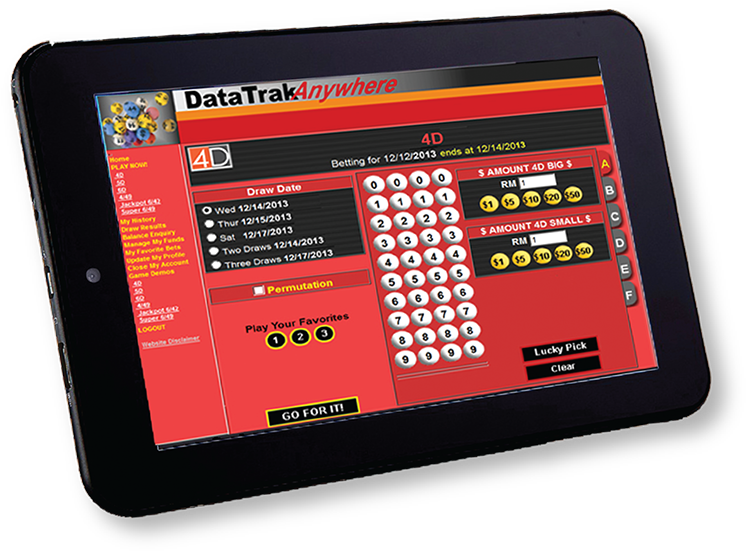Online Lottery Betting Tablet Interface PNG image