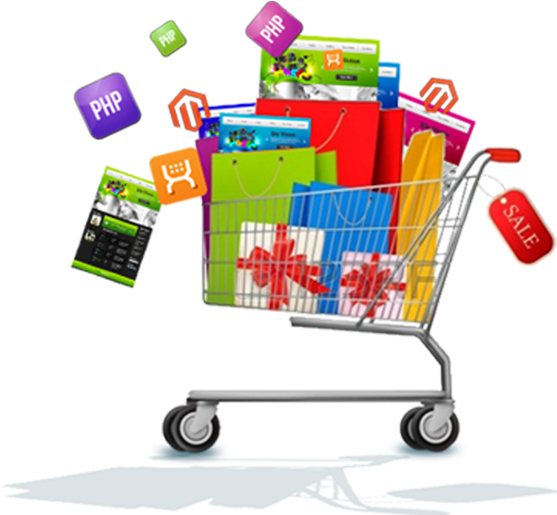 Online Shopping Cartwith Digital Products PNG image