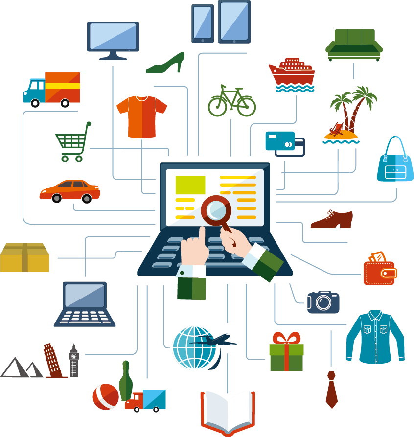 Online Shopping Ecosystem Illustration PNG image