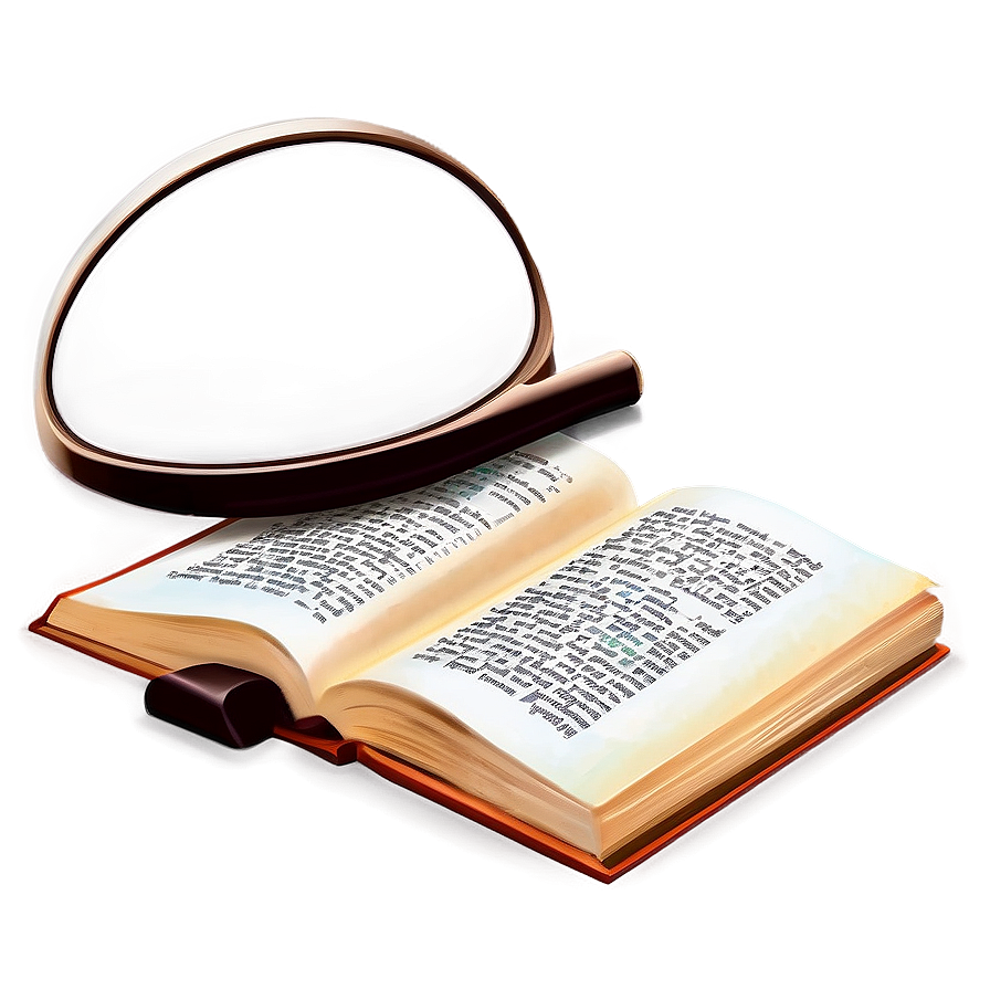 Open Book With Magnifying Glass Png 05232024 PNG image