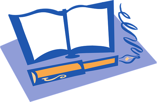 Open Bookand Quill Illustration PNG image